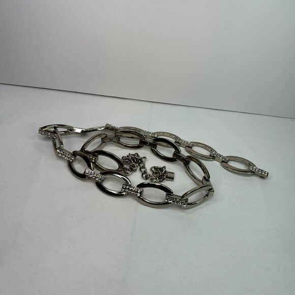 Vintage Diamond Link Marquis Eye Shaped Silver Belt Chain Womens - Picture 5 of 7